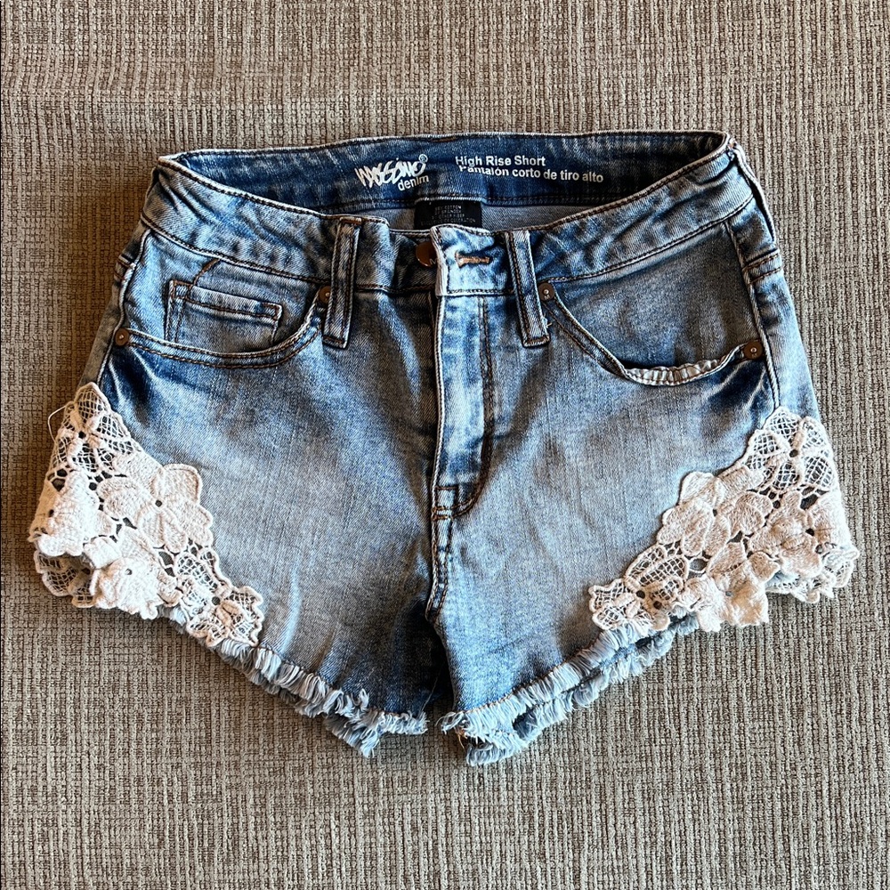 Mossimo Supply Co. Blue Denim Shorts with Lace Trim